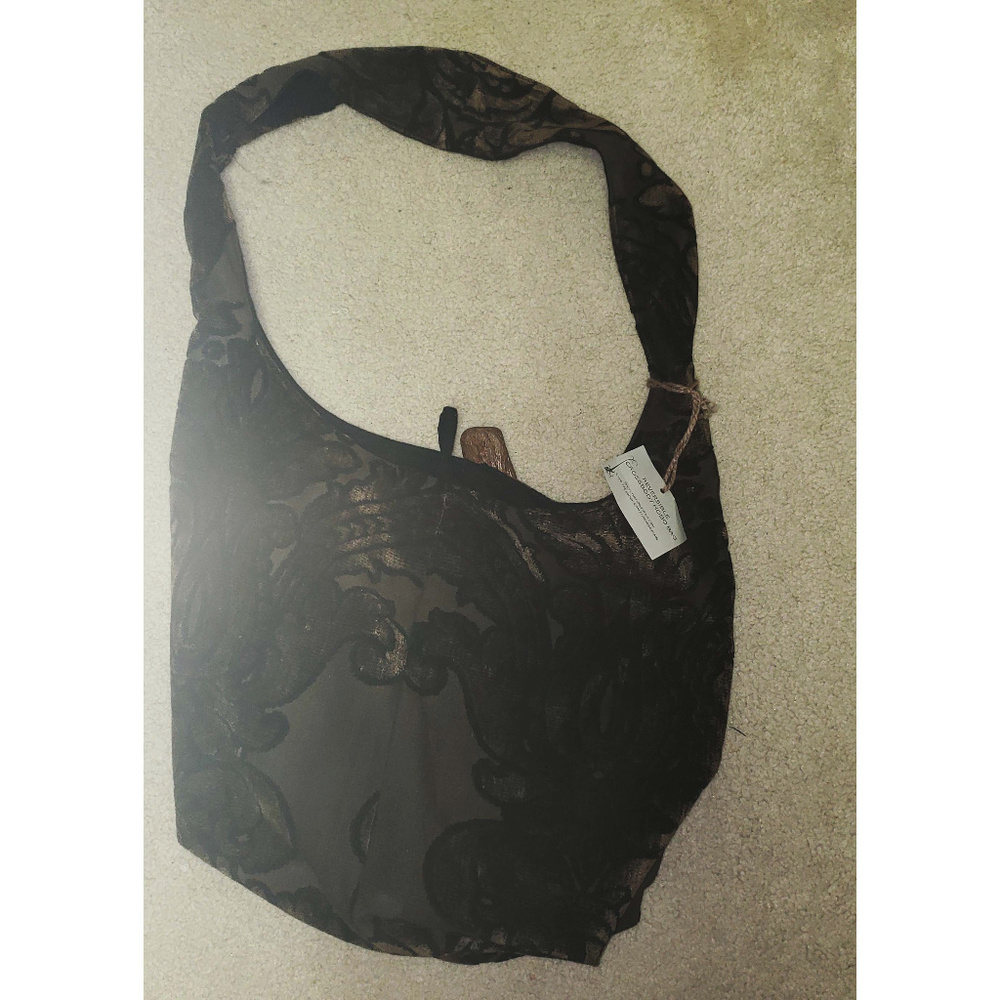 Large Brown Damask Pattern Hobo Shoulder Bag